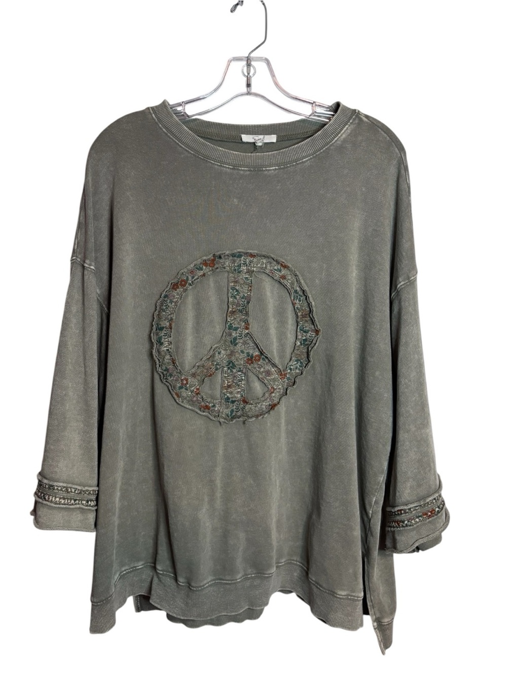 Easel Mineral Washed Terry Sweatshirt w/Floral Peace Sign Sz M Like New - Picture 4 of 8